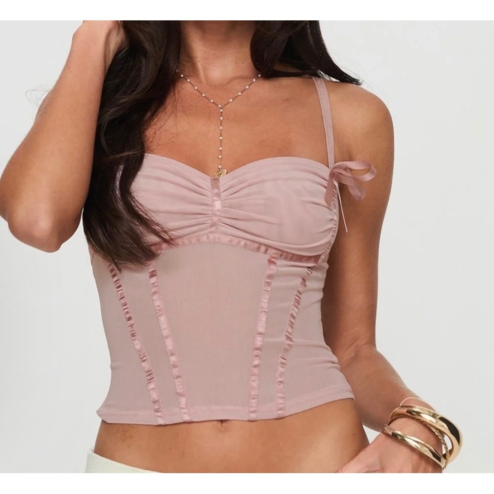 NWT Lioness Women Iconic Cami Corset Top Small Coquette Mesh Sheer Feminine Pink